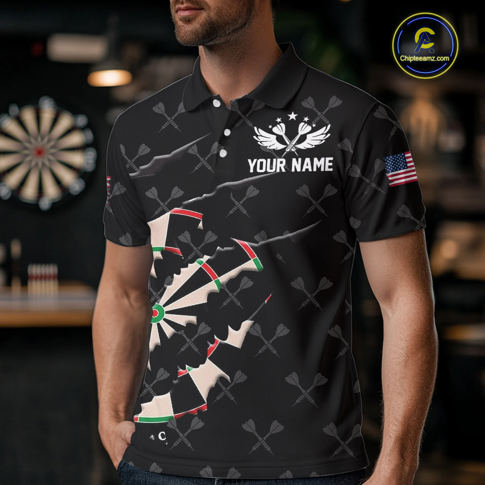 Personalized Scratch Darts Shirt For Men Custom Darts Jersey Team Polo & Quarter Zip |Black TDM5868