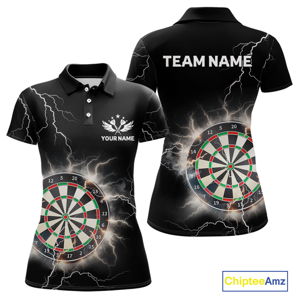 Custom Dartboard Thunder Lightning Dart Shirts For Women | Darts Polo & 1/4 Zip Team Jerseys TDM3961