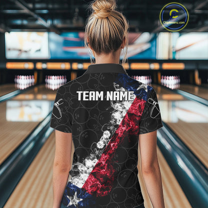 Custom Texas Flag Smoke Bowling Shirts For Women, Patriotic Texas Bowling Team Jersey Polo & 1/4 Zip TDM6474