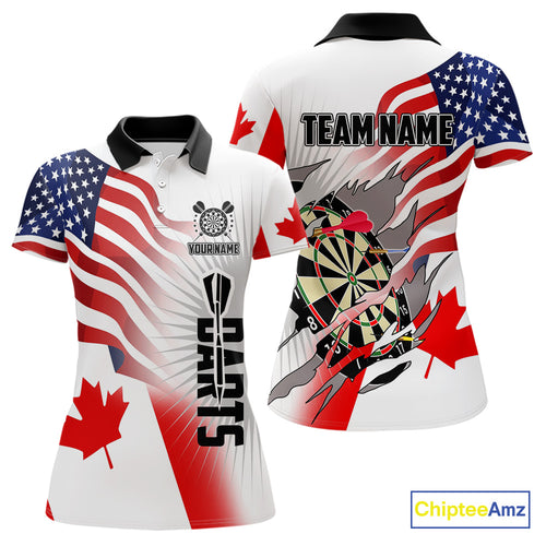 Personalized Women's Dart Shirts – Funny Canada & US Flag Mix Custom Patriotic Darts Team Jerseys TDM4139