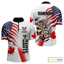 Load image into Gallery viewer, Personalized Men&#39;s Dart Shirts – Funny Canada &amp; US Flag Mix Custom Patriotic Darts Team Jerseys TDM4139