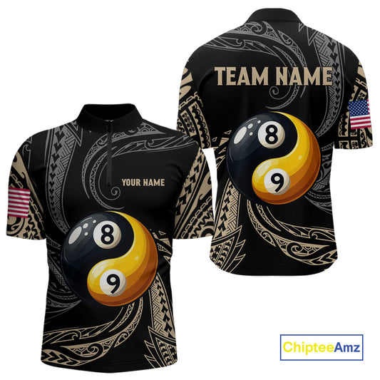 Personalized Funny Yin And Yang Tribal Billiard Shirt For Men Custom 8 Ball & 9 Ball Pool Jerseys TDM4506