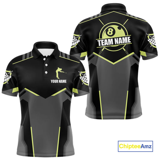 Billiard Jerseys For Men Custom Polo & 1/4 Zip Billiard Shirt, Team Pooler Short Sleeve|Green Neon TDM4741