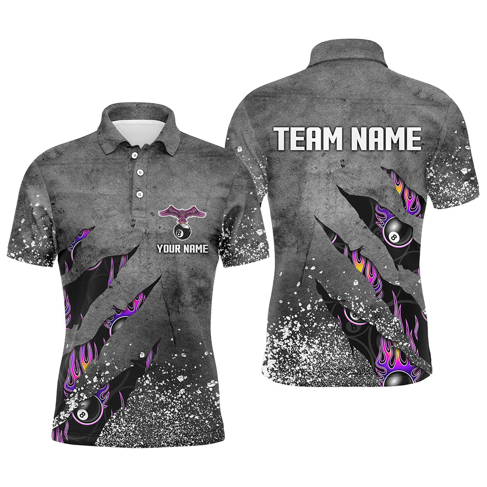 Custom Ball 8 Grey Grunge Billiard Polo Shirts For Men Best Custom Team Name Billiard Jerseys  TDM0289