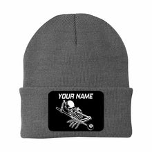 Load image into Gallery viewer, Personalized Skull 8 Ball Billiard Knit Beanie Hat With Rectangle Patch Custom Billiard Knit Cap TDM4940