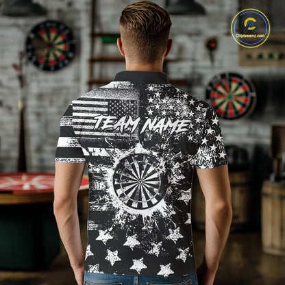 Custom Black Grunge US Flag Patriotic Darts Shirt For Men, Retro Darts Board Darts Team Jerseys TDM3155