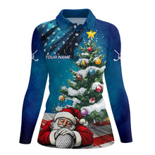 Load image into Gallery viewer, American Flag Christmas Golf Polo Shirts For Women Custom Santa Christmas Pine Tree Funny Golf Shirts TDM3160