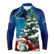 Load image into Gallery viewer, American Flag Christmas Golf Polo Shirts For Men Custom Santa Christmas Pine Tree Funny Golf Shirts TDM3160