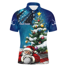 Load image into Gallery viewer, American Flag Christmas Golf Polo Shirts For Men Custom Santa Christmas Pine Tree Funny Golf Shirts TDM3160