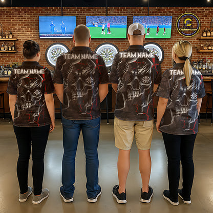 Personalized Skull Black Grunge Darts Polo & Quarter Zip For Men Custom Darts Team Jersey |Red TDM5378