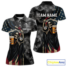 Load image into Gallery viewer, US Flag Grim Reaper Smoke Billiard Shirt For Women Custom 8 Ball Pool Team Jersey Polo &amp; 1/4 Zip TDM6258
