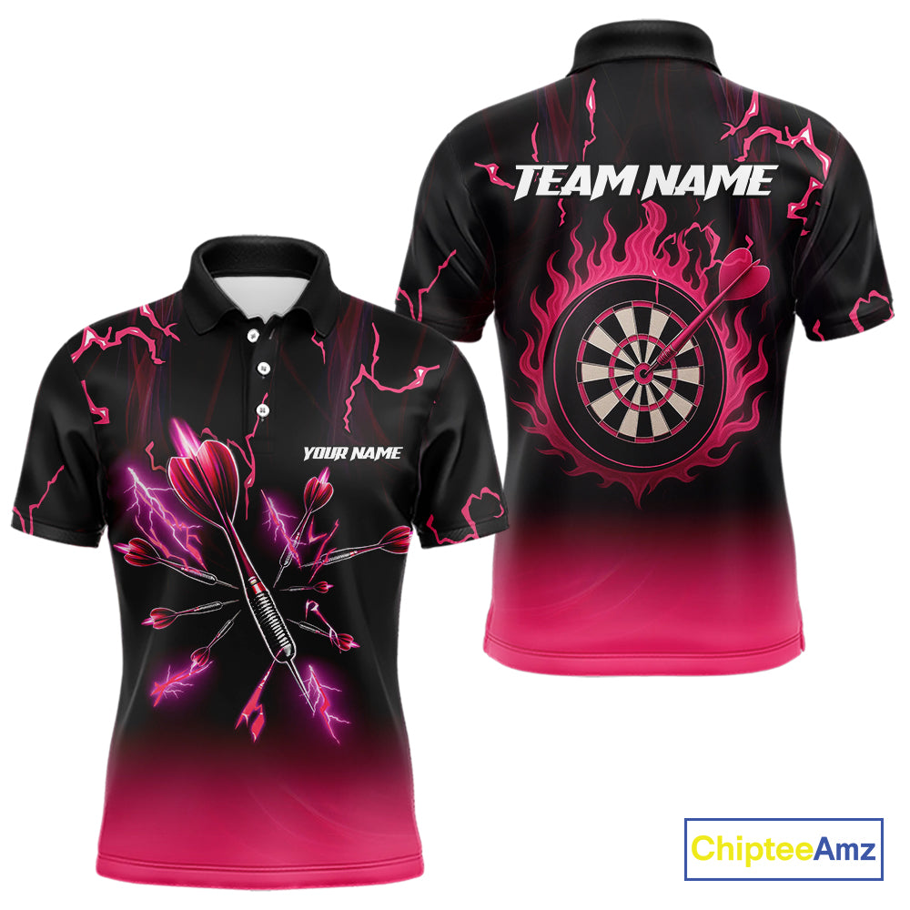 Pink And Black Lightning Arrow Custom Dart Shirts For Men| Darts Team Jersey – Polo & Quarter Zip TDM3965
