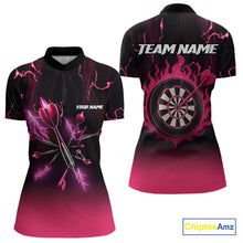 Load image into Gallery viewer, Pink And Black Lightning Arrow Custom Dart Shirts For Women| Darts Team Jersey – Polo &amp; Quarter Zip TDM3965