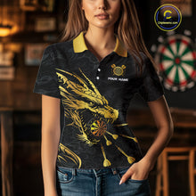 Load image into Gallery viewer, Personalized Black Gold Dragon Dart Shirts For Women Custom Darts League Team Jersey Polo &amp; 1/4 Zip TDM4142
