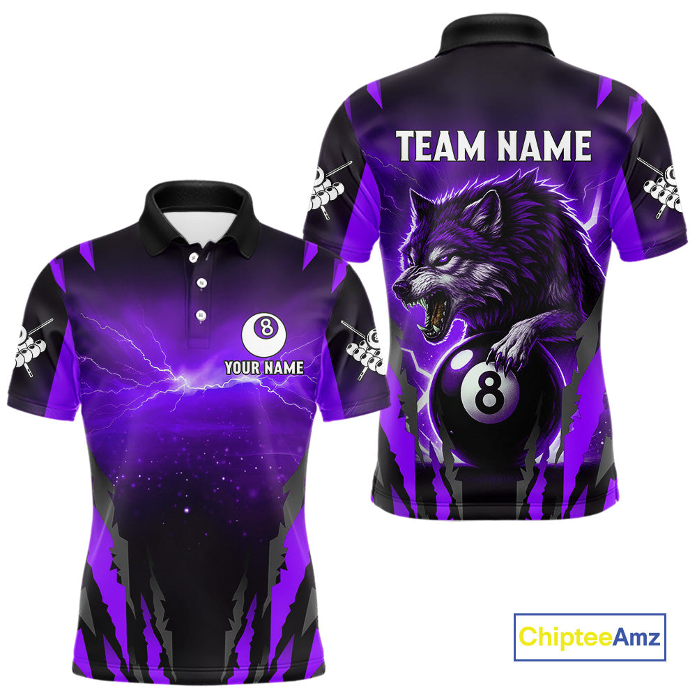 Personalized Thunder Lightning Wolf Billiard Shirt For Men, 8 Ball Billiard Team Jerseys |Purple TDM4521