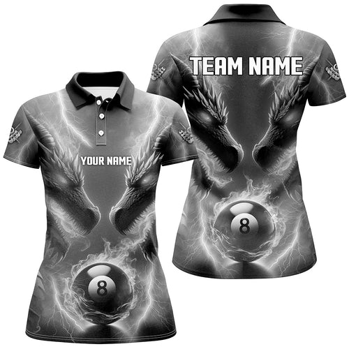 Custom Grey Lightning 3D Dragon 8 Ball Pool Billiard Shirts For Women, Team League Billiard Jerseys TDM2673