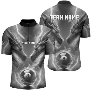 Custom Grey Lightning 3D Dragon 8 Ball Pool Billiard Shirts For Men, Team League Billiard Jerseys TDM2673