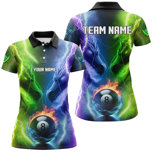 Custom Blue Purple Fire 3D Dragon 8 Ball Pool Billiard Shirts For Women, Team League Billiard Jerseys TDM2674