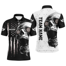 Load image into Gallery viewer, Black White Retro US Flag Skull Darts Polo &amp; Quarter Zip Custom Darts Shirts For Men Darts Jerseys TDM2679