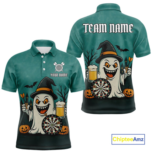 Custom Darts Shirt Halloween Ghostly Beer Polo & 1/4 Zip For Men, Funny Darts Jersey, Darts Gifts TDM4946