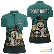 Load image into Gallery viewer, Custom Darts Shirt Halloween Ghostly Beer Polo &amp; 1/4 Zip For Women, Funny Darts Jersey, Darts Gifts TDM4946