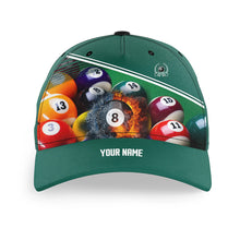 Load image into Gallery viewer, Custom Name Billiard 8 Ball In Fire And Water 3D Billiard Caps For Men Women, Hats Gifts For Billiard Player TDM0490