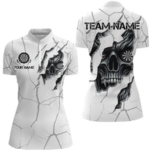 Load image into Gallery viewer, Personalized Skull White Grunge Darts Polo And Quarter-Zip Shirts For Women Custom Dart Team Jerseys TDM2922