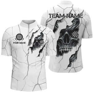 Personalized Skull White Grunge Darts Polo And Quarter-Zip Shirts For Men Custom Dart Team Jerseys TDM2922