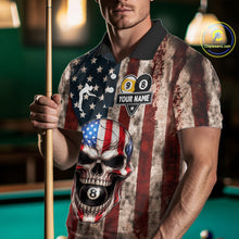 Load image into Gallery viewer, Vintage American Flag Skull 8 Ball 9 Ball Billiard Shirt For Men Custom Patriotic Pool Team Jersey TDM5656