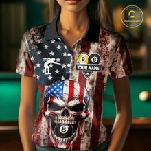 Load image into Gallery viewer, Vintage American Flag Skull 8 Ball 9 Ball Billiard Shirt For Women Custom Patriotic Pool Team Jersey TDM5656