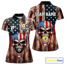 Load image into Gallery viewer, Vintage American Flag Skull 8 Ball 9 Ball Billiard Shirt For Women Custom Patriotic Pool Team Jersey TDM5656