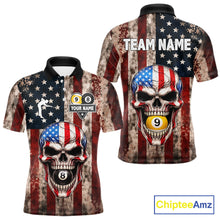Load image into Gallery viewer, Vintage American Flag Skull 8 Ball 9 Ball Billiard Shirt For Men Custom Patriotic Pool Team Jersey TDM5656