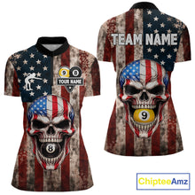 Load image into Gallery viewer, Vintage American Flag Skull 8 Ball 9 Ball Billiard Shirt For Women Custom Patriotic Pool Team Jersey TDM5656