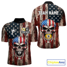Load image into Gallery viewer, Vintage American Flag Skull 8 Ball 9 Ball Billiard Shirt For Men Custom Patriotic Pool Team Jersey TDM5656