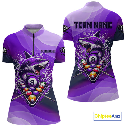 Personalized Purple Pool Ball Shark Billiard Shirts For Women Custom Team League Billiard Jerseys TDM3842