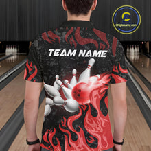 Load image into Gallery viewer, Red Flaming Bowling Jersey For Men Custom Fire Bowling Pin Team Jersey Polo &amp; Quarter Zip Shirts TDM6268