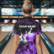 Load image into Gallery viewer, Purple Flaming Bowling Jersey For Women Custom Fire Bowling Pin Team Jersey Polo &amp; Quarter Zip TDM6269
