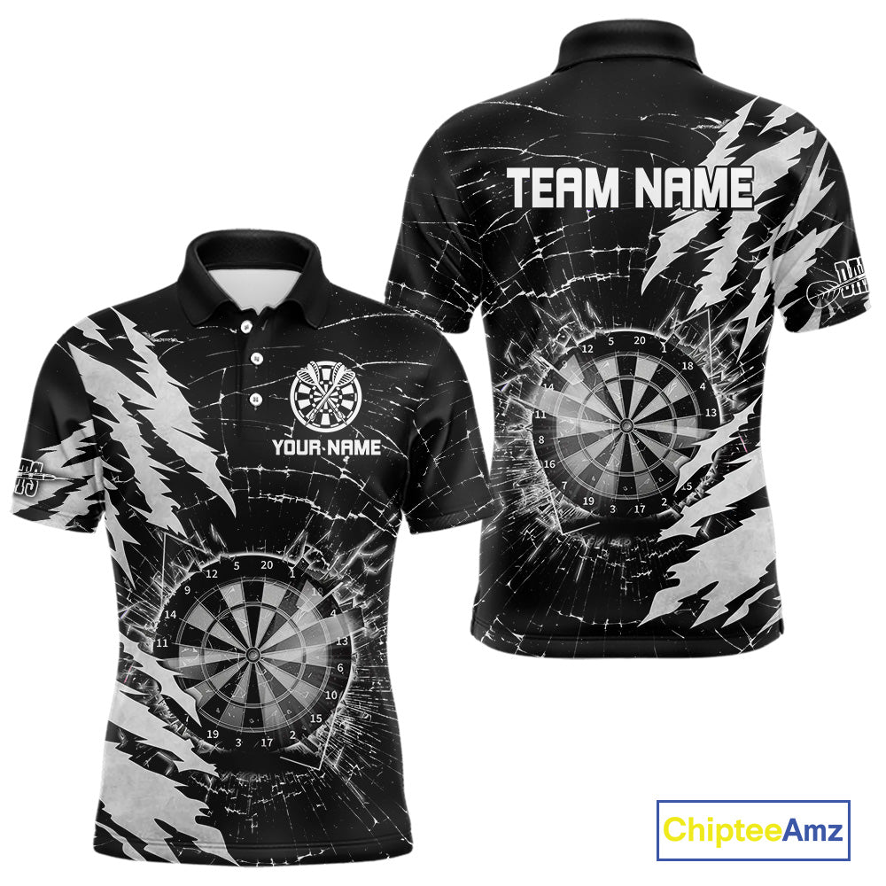 White Black Darts Board Break Glass Custom Dart Shirts For Men, Darts Team Shirts Dart Jersey TDM4522