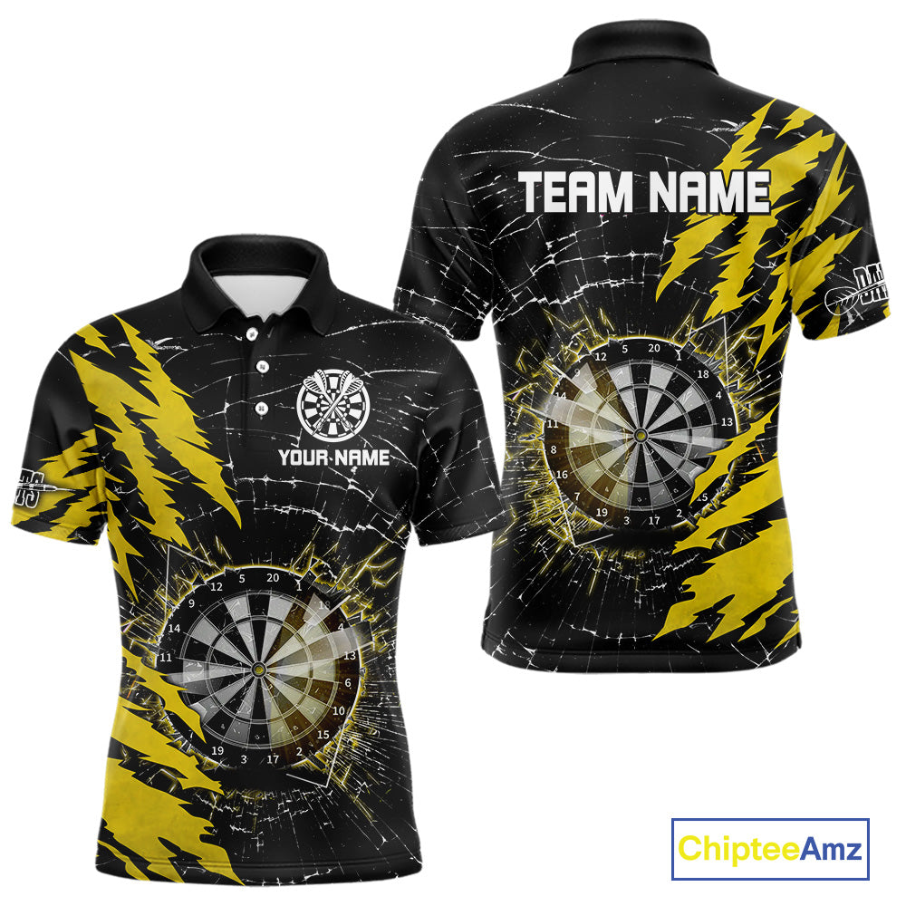 Yellow Black Darts Board Break Glass Custom Dart Shirts For Men, Darts Team Shirts Dart Jersey TDM4523