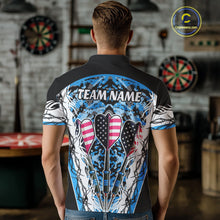 Load image into Gallery viewer, Blue Grunge Camo Funny US Flag Arrows Darts Shirt For Men Custom Darts Jersey Team Shirts TDM4524