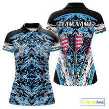 Load image into Gallery viewer, Blue Grunge Camo Funny US Flag Arrows Darts Shirt For Women Custom Darts Jersey Team Shirts TDM4524
