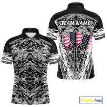 Load image into Gallery viewer, White Black Grunge Camo Funny US Flag Arrows Darts Shirt For Men Custom Darts Jersey Team Shirts TDM4525