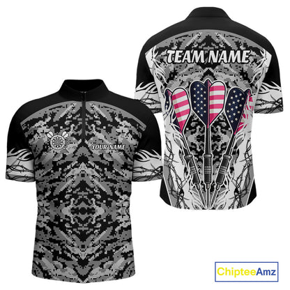 White Black Grunge Camo Funny US Flag Arrows Darts Shirt For Men Custom Darts Jersey Team Shirts TDM4525