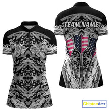 Load image into Gallery viewer, White Black Grunge Camo Funny US Flag Arrows Darts Shirt For Women Custom Darts Jersey Team Shirts TDM4525