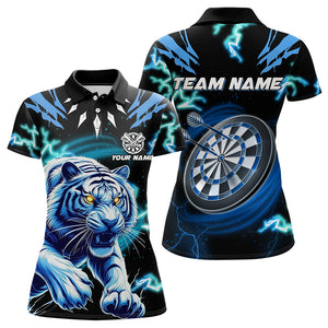 Personalized Blue 3D Tiger Thunder Lightning Dart Shirts For Women Custom Darts League Jerseys TDM3384