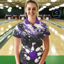 Load image into Gallery viewer, Personalized Grunge Bowling Shirt For Women Custom Bowling Polo &amp; 1/4 Zip, Bowling Uniform |Purple TDM6274
