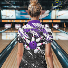 Load image into Gallery viewer, Personalized Grunge Bowling Shirt For Women Custom Bowling Polo &amp; 1/4 Zip, Bowling Uniform |Purple TDM6274