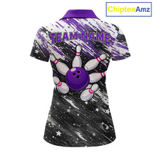 Load image into Gallery viewer, Personalized Grunge Bowling Shirt For Women Custom Bowling Polo &amp; 1/4 Zip, Bowling Uniform |Purple TDM6274
