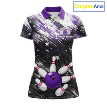 Load image into Gallery viewer, Personalized Grunge Bowling Shirt For Women Custom Bowling Polo &amp; 1/4 Zip, Bowling Uniform |Purple TDM6274