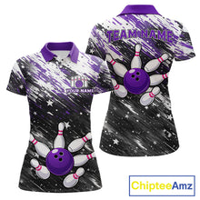 Load image into Gallery viewer, Personalized Grunge Bowling Shirt For Women Custom Bowling Polo &amp; 1/4 Zip, Bowling Uniform |Purple TDM6274